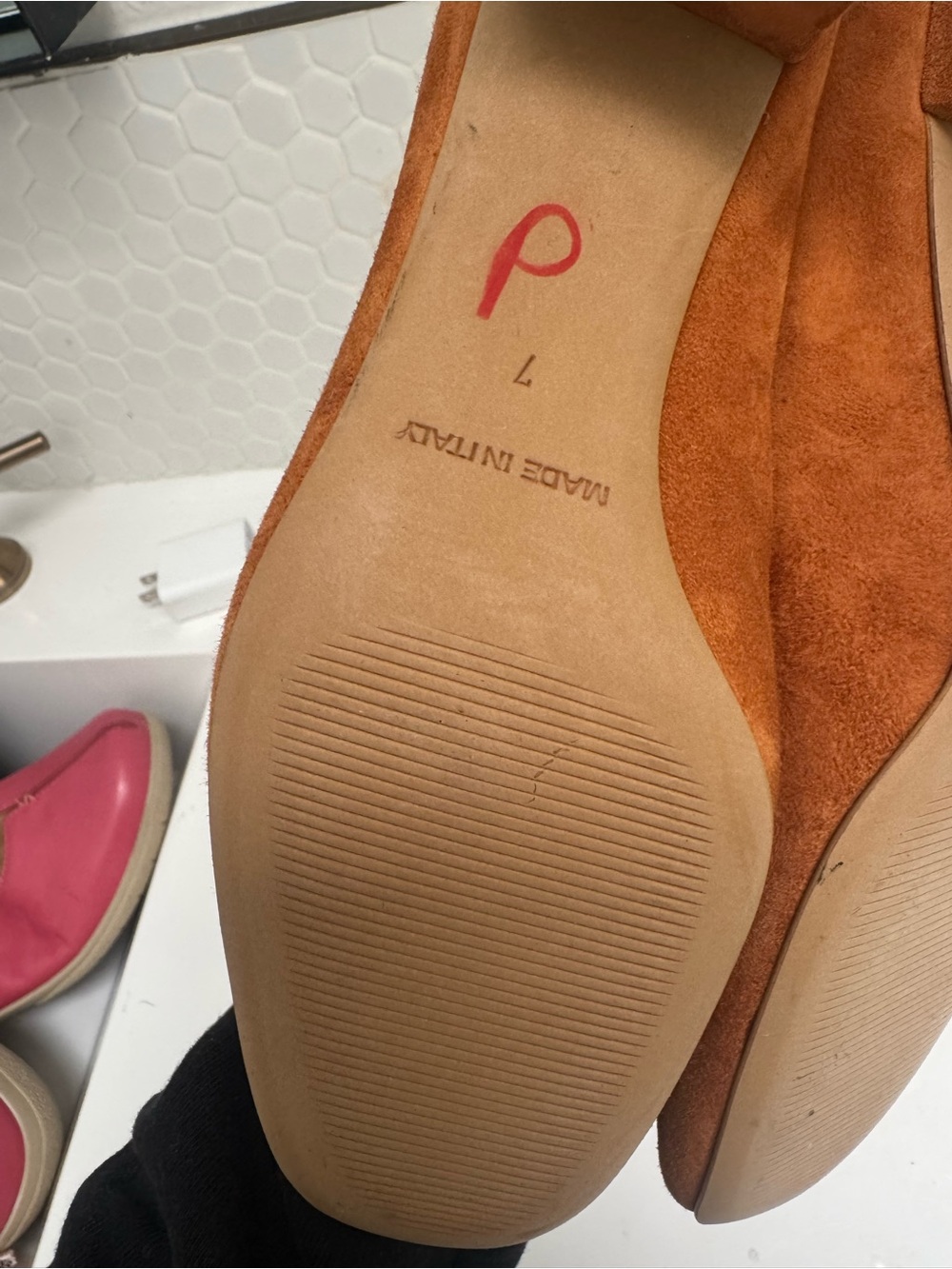 Everlane Cognac Suede Block Heel Pumps Made in Italy - Picture 9 of 16